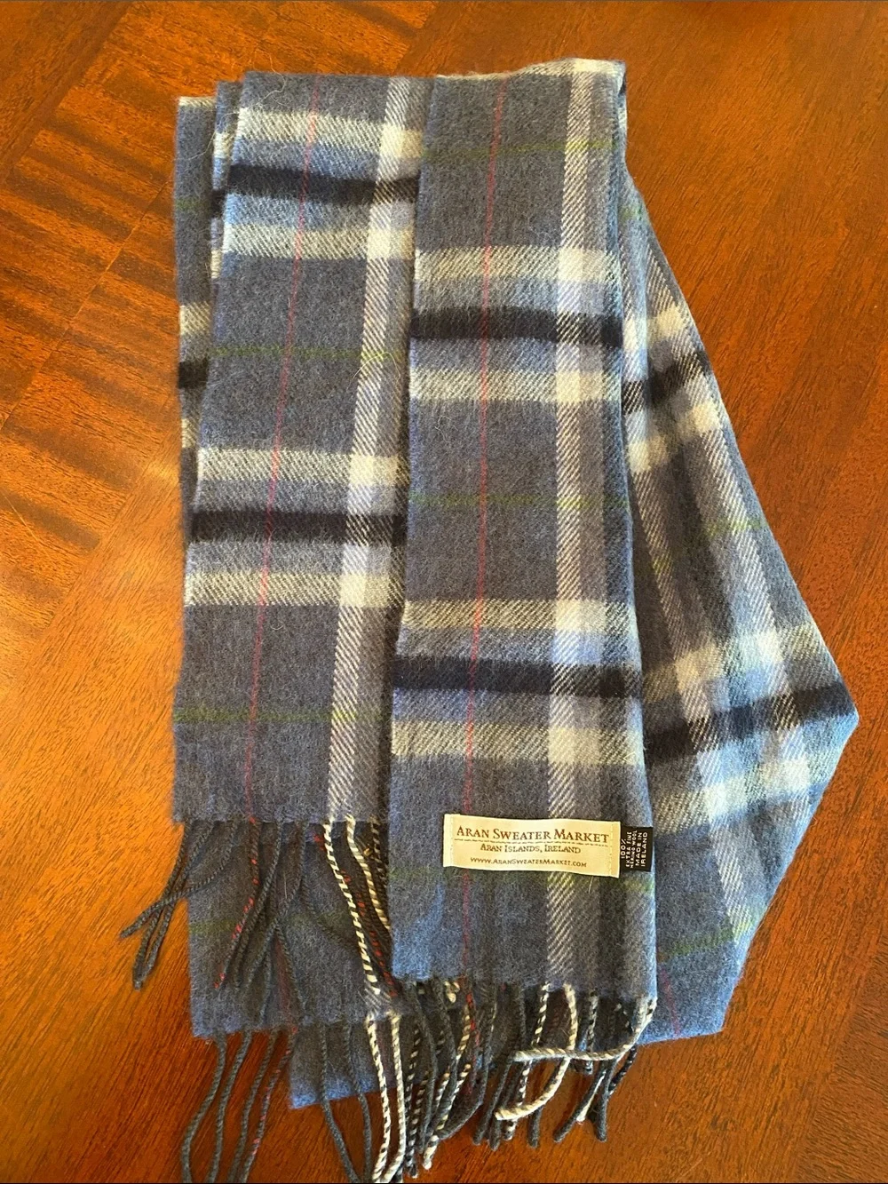 Aran Sweater Market Blue Plaid Rxtra Fine Merino Wool Scarf